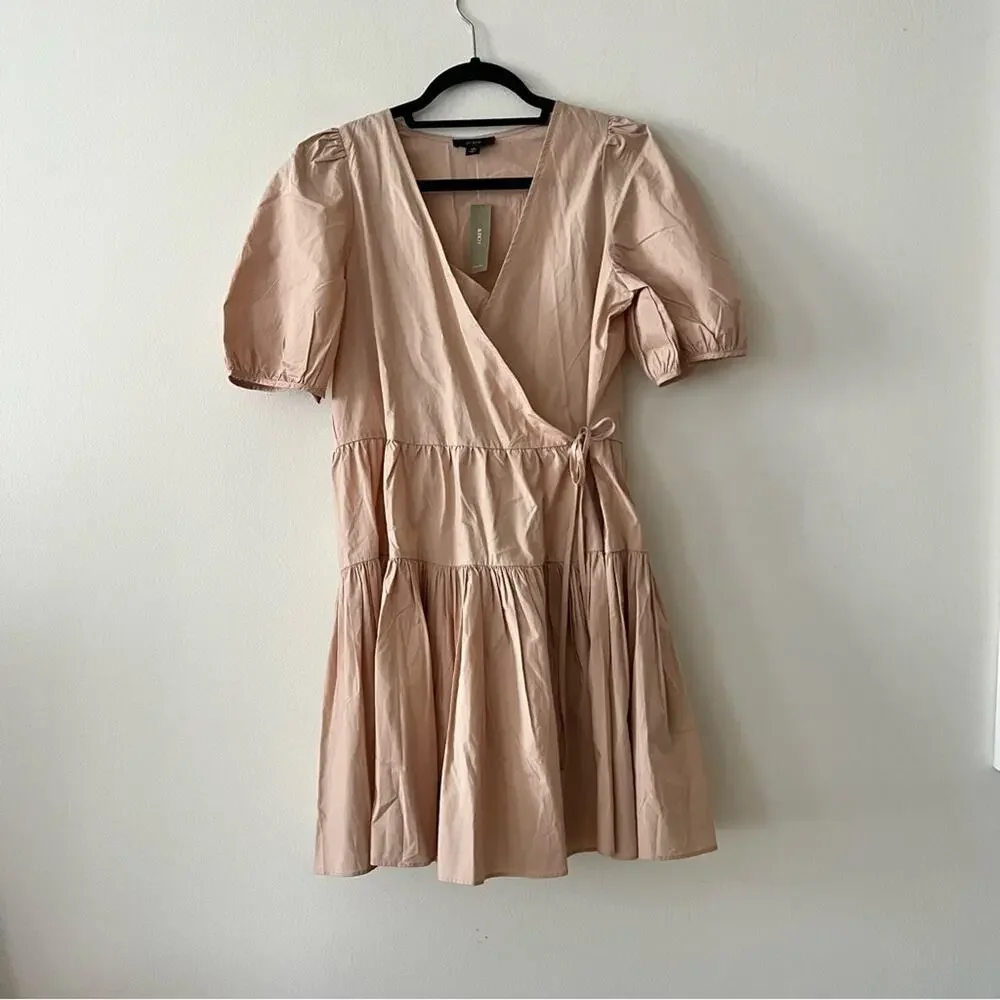 J. Crew Tan Puff-Sleeve Cotton Poplin Wrap Dress